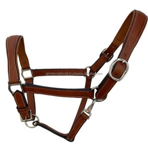 Vente chaude nouveau design double couture robuste cuir rembourré cheval licou en noir marron tan cuir véritable matériel en laiton - Product Image 1