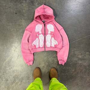 DTG Imprimer OEM Hoodie Logo Personnalisé Vintage Cropped Hoodie Raw Hem Sweat Hommes Patchwork Cut and Sew No String Hoodie - Product Image 4