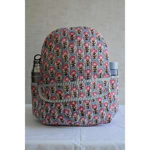 Handmade <b>Lightweight</b> Indian Cotton Quilted Mini <b>Backpack</b> with Zipper Closure Floral Hand Block Print Travel School Bag - Product Image 4