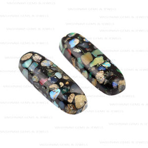 คุณภาพสูงสีดำธรรมชาติโอปอลทองแดง10X30มม. เบาะทรงหลังแบนปรับเทียบอัญมณีหลวมเครื่องประดับ - Product Image 5