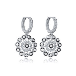 CZ tinta negra Mandala diseño CZ piedra colgante pendiente turco 925 plata esterlina joyería al por mayor - Product Image 5