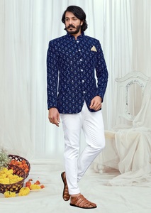 Broderie miroir travail velours homme veste Jodhpuri-vin - Product Image 2