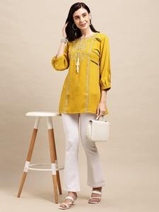 Tunique courte de soirée en brocart de créateur exclusive, idéale pour les fêtes et les festivals, collection occidentale moderne, produits de qualité d'exportation - Product Image 4