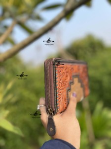 Cartera tallada a mano, funda de teléfono de embrague, elegante piel de vaca, billetera al por mayor, multiusos, carteras de cuero occidental - Product Image 5