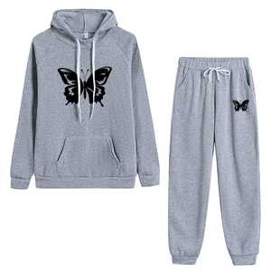 เสื้อกันหนาวมีฮู้ดสำหรับผู้หญิง, เสื้อลำลองผ้าฝ้ายปักลายผีเสื้อเสื้อใส่ได้ทุกวันดีไซน์ชุดวอร์ม - Product Image 5