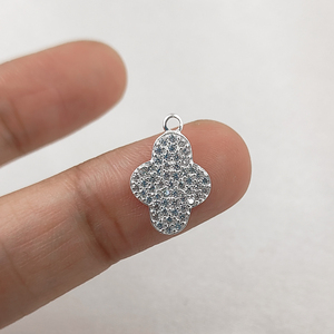 Colgante de trébol de Plata de Ley 925 con CZ Pave Good Luck Necklace Charm para la fabricación de joyas DIY - Product Image 1
