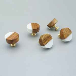 Customizable Modern Design <b>Wooden</b> Resin Knobs with Personalized Engravings Blooming Bud for Kitchen & Bathroom Furniture - Product Image 3