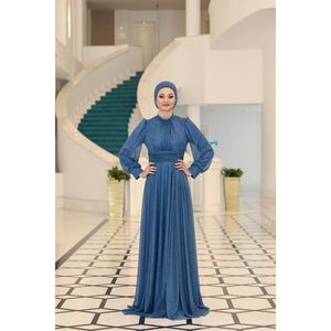 Abito da sera Hijab in Chiffon argenteo - Product Image 2