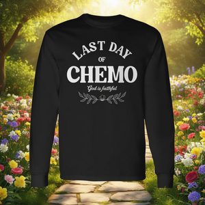 Último día de quimioterapia, Dios es fiel, camiseta de manga larga para concienciación sobre el cáncer - Product Image 3