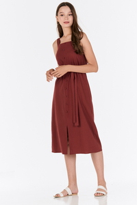 Vestido largo MIDI con cuello redondo de lino natural 100% personalizado para mujer, manga larga, decoración con borlas, impresión Digital lavable bordada - Product Image 3