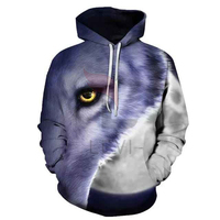 Sudadera con Capucha de Moda para Hombre, Diseño de Doble Cabeza de Lobo 3D, Bordado y Sublimación, Forro Polar Antipilling de 180g, Gran Venta