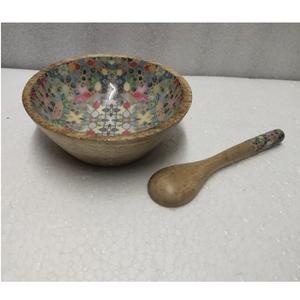 Bol en bois naturel écologique avec motif fantaisie imprimé en émail, forme ronde, bol de service en bois pour l'organisation de la cuisine - Product Image 6