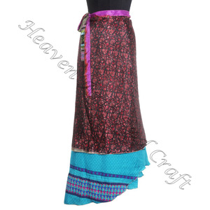 Jupes Vintage Soie Magique 38 Pouces Sarong Paréo Wrap Maxi Jupe 2 Couche Réversible Magique Soie Saris Wrap Longue Jupe Magic Wrap - Product Image 6
