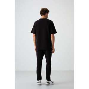 Ensemble de survêtement décontracté en coton pour homme, noir, épais et doux, coupe oversize texturée avec motif brodé - 85252 - Product Image 2