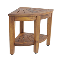 Chaise de salle de bain demi-carré en teck, style artisanal, montage facile, banc de douche avec étagère de rangement, mobilier de salle de bain écologique