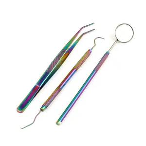 Dental Basic Examination Kit Rainbow Stainless Steel Reusable Manual Implant Surgery Diagnostic Instruments Hygiene Kit A+ Grade - Product Image 1