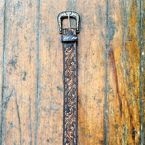 Cinturón de Cuero Genuino de Grano Completo, Estilo Punk Vintage, Diseño Floral Paisley, Hebilla de Aleación de Zinc de 40 mm, Color Personalizado - Product Image 3