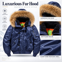 Veste d'hiver de luxe de qualité supérieure, personnalisée, à capuche en fourrure amovible, coupe-vent, épaisse, style bomber pour homme