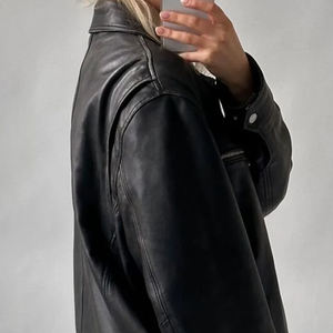 Chaquetas informales de talla grande para mujer, cálidas de invierno, sueltas, lisas, de piel de oveja auténtica, de talla grande, de Cuero 100% - Product Image 4