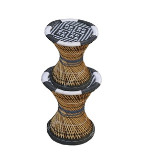 Ensemble de Console en incrustation d'os 2 poufs en osier de bambou naturel pouf traditionnel Boho pouf tabouret tissé à la main meubles chambre entrepôt - Product Image 5