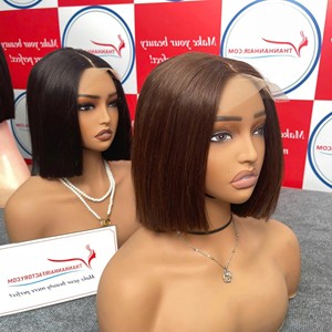 Perruque de cheveux humains droite d'os de couleur personnalisée extensions de cheveux raides d'os vietnamien perruques de cheveux frontales à fermeture - Product Image 4