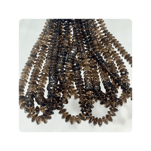 Natural AAA Grade Luxury Smokey Quartz German <b>Cut</b> Faceted <b>Disc</b> Shape Rondelle Beads Size 7 to 8mm 14 Inches Strand - Product Image 1