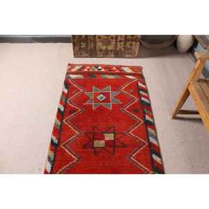 พรมวินเทจขนาด 2.7x10.4 ฟุต, พรมตุรกีแบบ Runner, พรมขนสัตว์ลายดอกไม้สีแดงเทา - Product Image 5