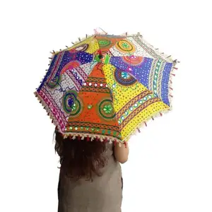 Indische Paraplu Parasol Decoratieve Zon Parasol Bruiloft Parasols Vintage Decor Handgemaakte Geborduurde Paraplu