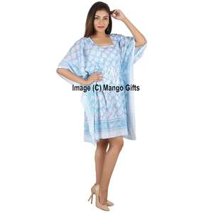 Vestido Kaftán 100% Algodón para Mujer, Talla Única, Kimono de Noche, Túnica con Estampado a Mano, Traje de Baño - Product Image 4