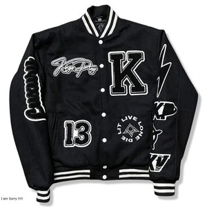 Chaqueta Bomber Retro Vintage Estilo Universitaria con Letras Bordadas, Color Negro Sólido, Lana, Mangas de Cuero Genuino Negro - Product Image 6