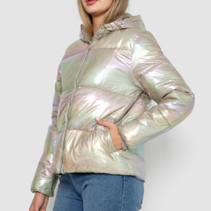2024 invierno Reversible brillante chaleco acolchado chaqueta logotipo personalizado impermeable Color sólido brillante Mujer burbuja abrigo OEM a prueba de viento - Product Image 3