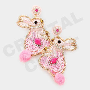 Pendientes de cuentas de conejito rosa para mujer, Día conmemorativo patriótico, Material de tela de Color naranja, blanco y azul - Product Image 1