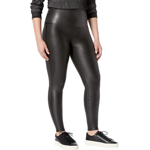 Haute qualité personnalisé femmes taille haute pantalon en cuir taille élastique décontracté plat avant hiver Streetwear écologique - Product Image 4