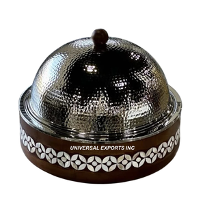 Marmite en métal fini noir avec couvercle poli miroir forme ronde concepteur luxe nouveau chauffe-plats en métal - Product Image 6