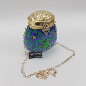 Tradebyd-Sac de soirée vintage en métal avec pierres et perles, pochette traditionnelle en mosaïque avec chaîne à bretelles - Product Image 1