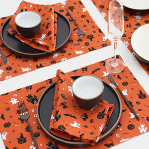 Halloween bruja fantasma árbol lavable a máquina 13x19 pulgadas algodón mesa de comedor esteras negro naranja espeluznante casa embrujada para uso doméstico - Product Image 3