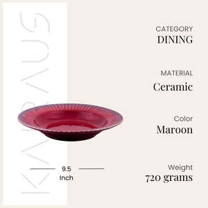 Ensemble de 2 assiettes à pâtes en céramique Majestic Maroon de 9,5 pouces, modernes, neuves, personnalisables, durables et élégantes pour les fêtes, les foyers et les hôtels (50 pièces) - Product Image 4