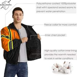 Chaquetas de Trabajo de Seguridad Reflectantes de Alta Visibilidad para Hombre, Impermeables y Resistentes al Agua, Material de Poliéster a Prueba de Polvo - Product Image 3