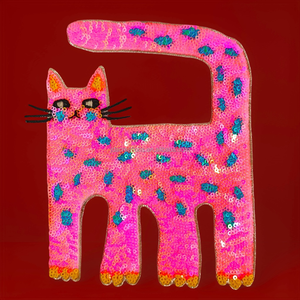 Parche de Lentejuelas con Diseño de Gato Rosa Brillante para Decoración de Ropa - Product Image 1