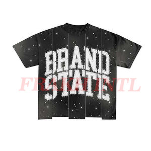 Ensemble t-shirt et short délavés à l'acide avec broderie en détresse personnalisés Jogger strass élégant à la mode ensemble de shorts 2 pièces pour hommes - Product Image 2