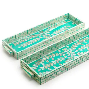 Plateau à incrustation de perles en nacre, haut de gamme, nouveau design arabe, de couleur noire, fait à la main, vente en gros - Product Image 2