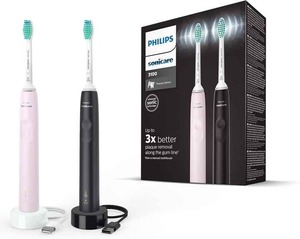 Philips Sonicare 3100-Brosse à dents électrique, capteur de pression et minuterie, Sugar Rose et Black Dual Pack HX3675/15 - Product Image 4