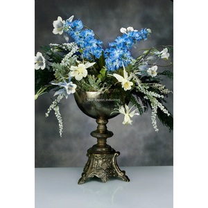 Antique Silver Large Metal Flower Bowl Handmade Embossed <b>Vase</b> Holder for Wedding Engagement Ceremony Coastal for Weddings Events - Product Image 6