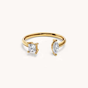 Anillo Vintage con Incrustaciones de Piedras Preciosas de Corte Ovalado, Diseño Abierto en Aleación Chapada en Oro - Product Image 2