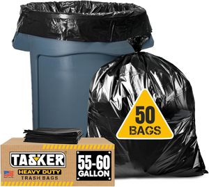 Sacs poubelle résistants Tasker 55-60 gallons, 50 unités, sacs poubelle commerciaux pour bureau, grands sacs poubelle noirs - Product Image 5
