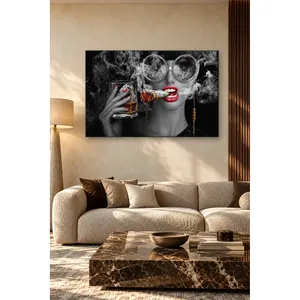 Fida, femme aux lunettes, fumant un cigare en forme de billet de un dollar, impression sur toile - Product Image 1