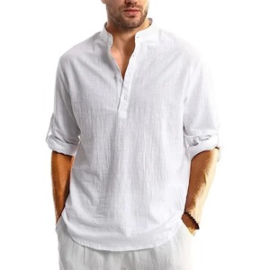 Nuevas Camisetas de Lino y Algodón para Hombre, Camisas de Manga Larga con Botones, Camisas Henley, Camisas Hawaianas para Hombre, Camisa Transpirable - Product Image 6