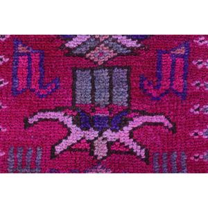 Alfombra Turca Vintage de 2.7x4.2 pies (83x127 cm), Herki Rosa Púrpura Geométrica con elementos florales - Product Image 4