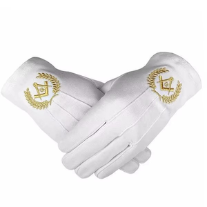 Guantes Masónicos Blancos 100% Algodón, Compás Cuadrado Amarillo, Guantes del Círculo Dorado, Guantes Masónicos con Cuentas - Product Image 5