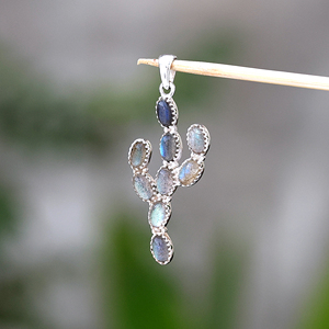 moonstone gemstone cactus <b>pendant</b> 925 sterling silver handmade designer jewelry - Product Image 5